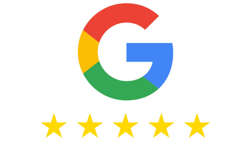 Google logo with five stars rating